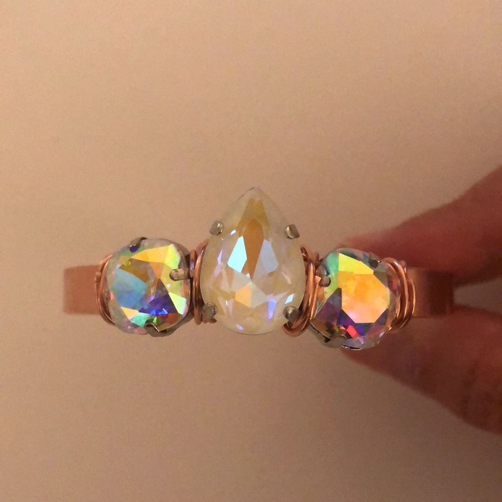 Raw Copper Aurora Borealis + White AB Crystal Cuff Bangle - Picture 4 of 16
